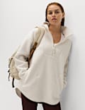 Borg Half Zip Funnel Neck Longline Fleece