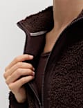 Faux Shearling Fleece Funnel Neck Zip Up Coat