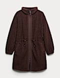 Shearling Fleece Funnel Neck Zip Up Coat