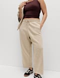 Cotton Rich High Waisted Barrel Leg Ankle Grazer Joggers