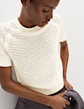 Open Knit Crew Neck Top