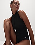 Padded Zip Up High Neck Swimsuit