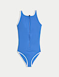 Tummy Control Padded Zip Up Scoop Neck Swimsuit
