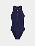 Tummy Control Padded Zip Up Swimsuit