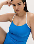 Haut de tankini &agrave; encolure carr&eacute;e contrast&eacute;e, effet ventre plat