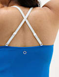 Haut de tankini &agrave; encolure carr&eacute;e contrast&eacute;e, effet ventre plat
