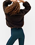Borg Half Zip Textured Funnel Neck Fleece Jacket