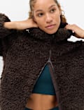 Borg Half Zip Textured Funnel Neck Fleece Jacket