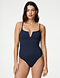 Tummy Control Ribbed Padded V-Neck Swimsuit