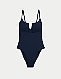 Tummy Control Ribbed Padded V-Neck Swimsuit