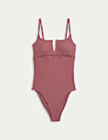 Maillot de bain côtelé à décolleté en V, effet ventre plat 360