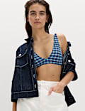Textured Checked Padded Scoop Neck Bikini Top