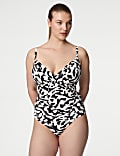 Tummy Control Printed Wired Plunge Tankini Top D-F