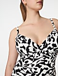 Tummy Control Printed Wired Plunge Tankini Top D-F