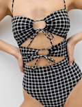 Maillot de bain bandeau ajour&eacute; &agrave; carreaux