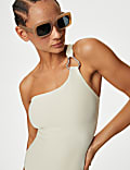 Textured Ring Detail One Shoulder Swimsuit