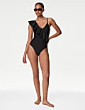 Neoprene Padded Frill Plunge Swimsuit