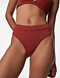 Textured High Waisted High Leg Bikini Bottoms