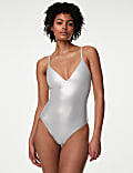 Metallic Padded Plunge V-Neck Swimsuit