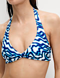 Knot Front Halterneck Plunge Bikini Top