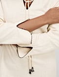 Linen Rich Embroidered Midi Shift Dress