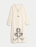 Linen Rich Embroidered Midi Shift Dress