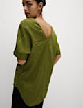 Pure Linen V-Neck Relaxed Popover Blouse