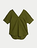 Pure Linen V-Neck Relaxed Popover Blouse