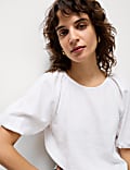 Linen Rich Round Neck Blouse