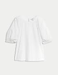 Linen Rich Round Neck Blouse