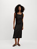 Linen Rich Broderie Midi Shift Dress