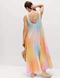 Volumin&ouml;ses Maxi-Kleid aus reiner Baumwolle mit U-Ausschnitt