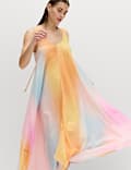Volumin&ouml;ses Maxi-Kleid aus reiner Baumwolle mit U-Ausschnitt