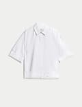 Linen Rich Crochet Collared Shirt
