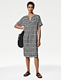 Linen Rich Printed V-Neck Shift Dress
