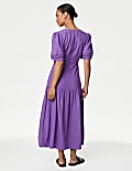 Linen Rich Tie Waist Midaxi Shift Dress