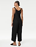 Linen Rich Wide Leg Cropped Jumpsuit