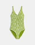 360 Tummy Control Printed Cut Out Neck Swimsuit
