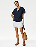 Pure Linen Collared Popover Blouse