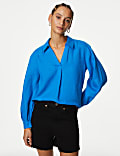 Pure Linen Collared Popover Blouse