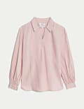 Pure Linen Collared Popover Blouse