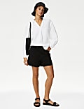 Popover-Kragenbluse aus reinem Leinen