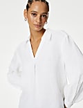 Pure Linen Collared Popover Blouse