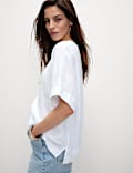 Pure Linen Round Neck Relaxed Blouse