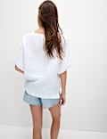 Pure Linen Round Neck Relaxed Blouse