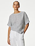 Blouse coupe d&eacute;contract&eacute;e 100 % lin avec imprim&eacute;