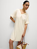Linen Rich V-Neck Mini Shift Dress