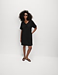 Linen Rich V-Neck Mini Shift Dress
