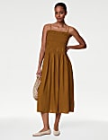 Linen Rich Square Neck Midi Slip Dress