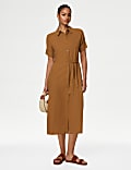 Linen Rich Button Through Midi Shirt Dress